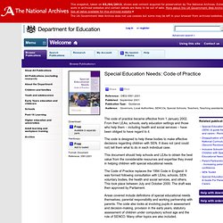 Special Education Needs: Code of Practice
