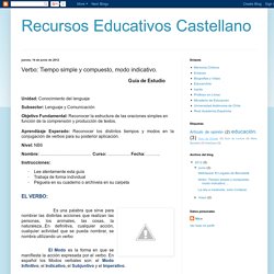 Recursos Educativos Castellano: Verbo: Tiempo simple y compuesto, modo indicativo.