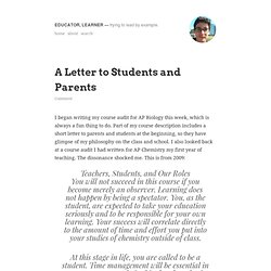 A Letter to Students and Parents