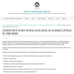 5 Effective Ways to balance Sexual Energy levels in the body . Information on the `Holistic Treatment of sexual weakness . Energy Treatments for Holistic Healing: Medicine for lasting healing through Energy Field Balance.