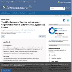 The Effectiveness of Exercise on Improving Cognitive Functio... : Journal of Nursing Research