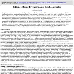 Studies of the Effectiveness of Psychoanalytic Psychotherapy