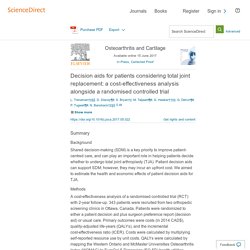 Decision aids for patients considering total joint replacement: a cost-effectiveness analysis alongside a randomised controlled trial - ScienceDirect