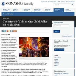 The effects of China's One Child Policy on its children