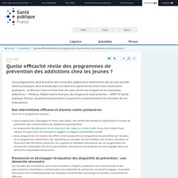 Quelle efficacité réelle des programmes de prévention des addictions chez les jeunes ? Santé Publique France, mai 2019