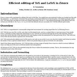Efficient editing of TeX and LaTeX in Emacs