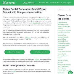 Eicher Rental Generator Service At Best Price - Check Detail