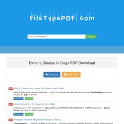 Eimeria Stiedae In Dogs PDF