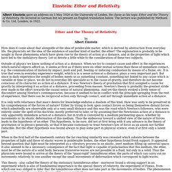 Einstein: "Ether and Relativity"