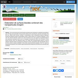 INSA DE ROUEN 05/12/11 Thèse en ligne : Elaboration de surfaces biocides contenant des nanoparticules d'argent