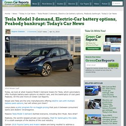 Tesla Model 3 demand, Electric-Car battery options, Peabody bankrupt: Today's Car News