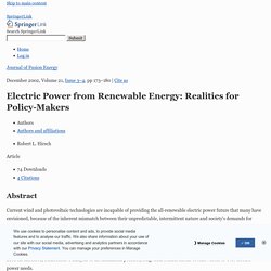 Electric Power from Renewable Energy: Realities for Policy-Makers