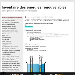 46) ÉLECTROLYSE POUR MOTEUR THERMIQUE - inventaire des énergies renouvelables