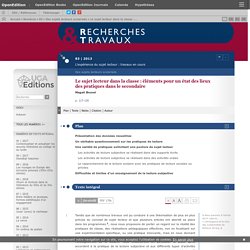 Le sujet lecteur dans la classe : éléments pour un état des lieux des pratiques dans le secondaire