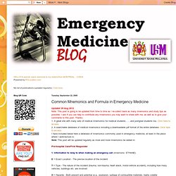 Common Mnemonics and Formula in Emergency Medicine