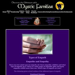 Empathy Types of Empath, Emotional Oneness, Physical Oneness Intellectual Shape Shifting