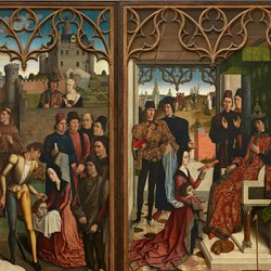 Dirk Bouts, (1415-1475) . La justice de l'empereur Otton III : Le supplice du comte innocent et L'épreuve du feu - 1475