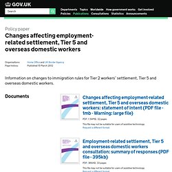 Changes affecting employment-related settlement, Tier 5 and overseas domestic workers