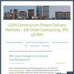 Cost Engineering – BIM / High Performance Buildings – LEAN Construction Project Delivery Methods – Job Order Contracting, IPD, 5D BIM