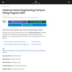 Goldman Sachs Engineering Campus Hiring Program 2021 - Jobs4fresher.com - Latest Jobs Updates For Freshers And Experienced