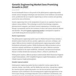 Genetic Engineering Market Sees Promising Growth in 2027 – Telegraph