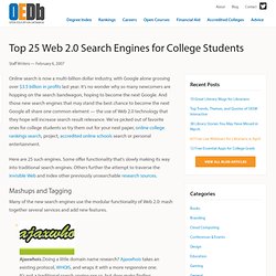 Top 25 Web 2.0 Search Engines for College Students