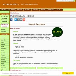 Lists of Idioms with Definitions and Examples,