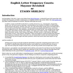 English Letter Frequency Counts: Mayzner Revisited or ETAOIN SRHLDCU