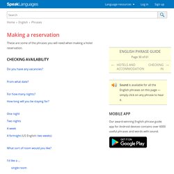 English phrases for making a hotel reservation