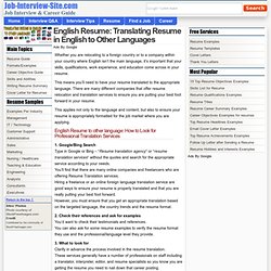 English Resume: Translating Resume in English to Other Languages