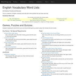 English Vocabulary Word Lists with Games, Puzzles and Quizzes