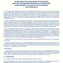 Formation des enseignants de la spécialité "Informatique et sciences du numérique" en terminale S