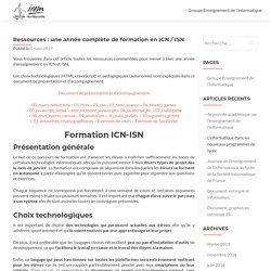 Ressources : une année complète de formation en ICN / ISN – Groupe enseignement de l’informatique