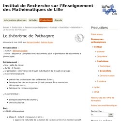 Le théorème de Pythagore - Institut de Recherche sur l'Enseignement des Mathématiques de Lille