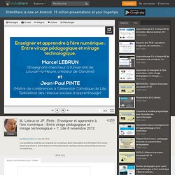 M. Lebrun et JP. Pinte : Enseigner et apprendre à l’ère numérique :...