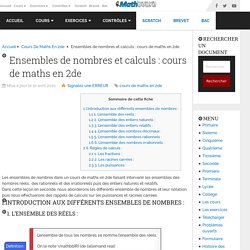 Ensembles de nombres : cours de maths en 2de à télécharger en PDF.