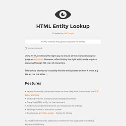 HTML Entity Character Lookup