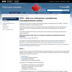 VEM - Aide aux entreprises canadiennes d'enregistrement sonore - Arts et industries culturelles - Arts et culture