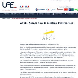 APCE - Agence Pour la Création d'Entreprises - UAE - Union des Auto-Entrepreneurs
