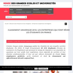 Classement UNIVERSUM 2016: Les entreprises qui font rêver les étudiants en France - Monde des grandes écoles et universités