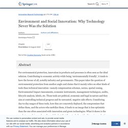 Environment and Social Innovation: Why Technology Never Was the Solution