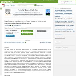 Journal of Cleaner Production - Experiences of and views on third-party assurance of corporate environmental and sustainability reports