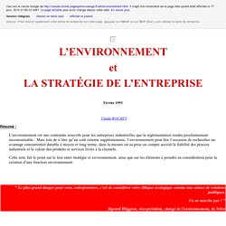 L'ENVIRONNEMENT ET LA STRATÉGIE DE L'ENTREPRISE