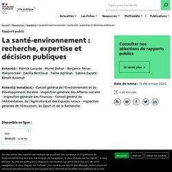 La santé environnement recherche, expertise et décision publiques