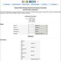 Venturi Meter Design Equations Formulas Calculator - Flow Rate