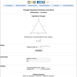 Equilateral Triangle Equations Formulas Calculator - Circumscribed Circle Radius Geometry