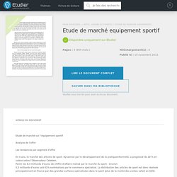 Etude De Marché Equipement Sportif - Comptes Rendus - Theeo45