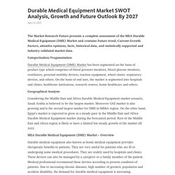Durable Medical Equipment Market SWOT Analysis, Growth and Future Outlook By 2027 – Telegraph