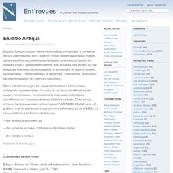 Eruditio Antiqua - Ent’revues, le site des revues culturelles