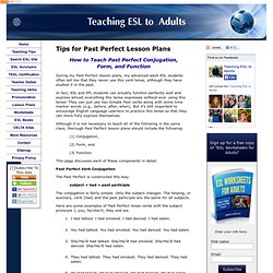 ESL Past Perfect Lesson Plans